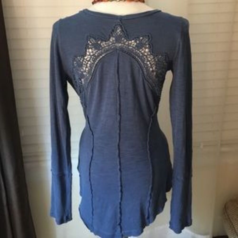 Free people blue crochet shirt